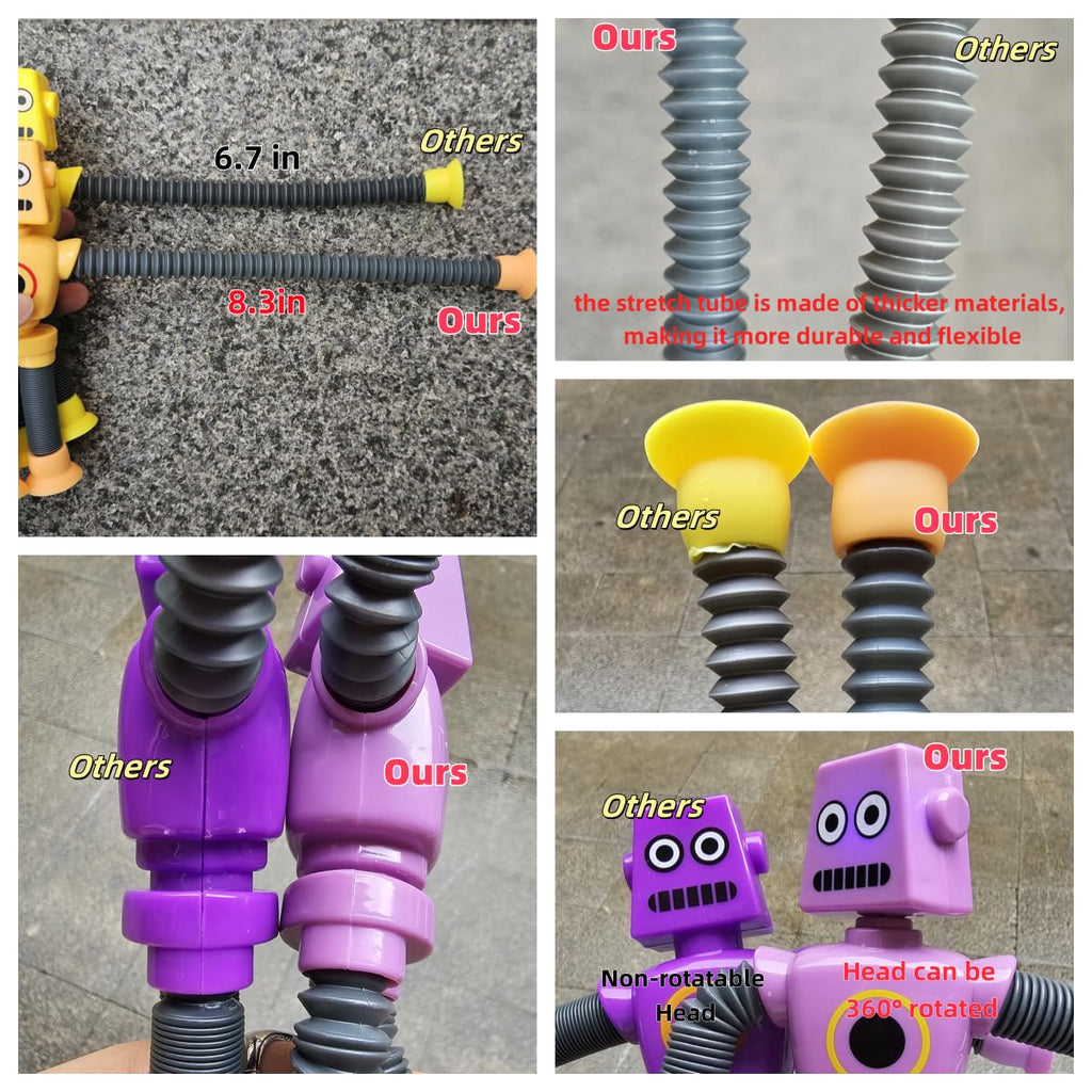 AGRASIV Robot Sensory Fidget Toys: LED Light Up Pop Tubes with Suction Cups for Kids