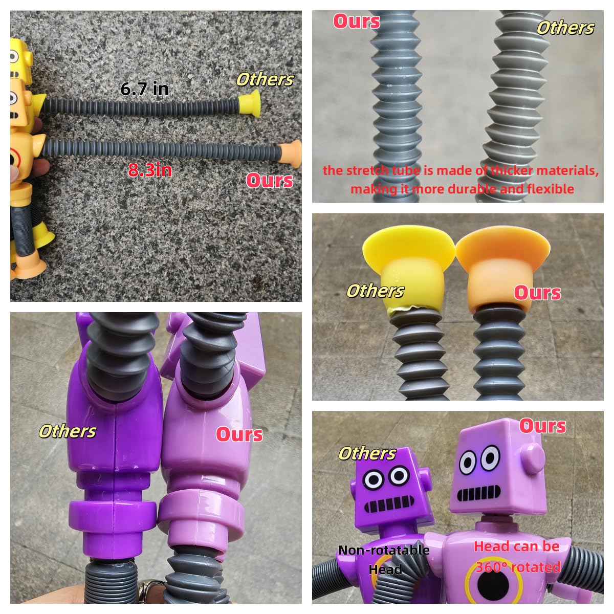 AGRASIV Robot Sensory Fidget Toys: LED Light Up Pop Tubes with Suction Cups for Kids