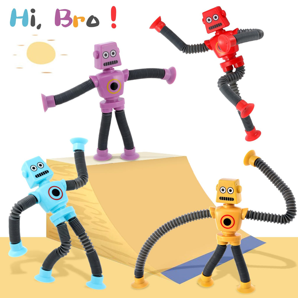 AGRASIV Robot Sensory Fidget Toys: LED Light Up Pop Tubes with Suction Cups for Kids