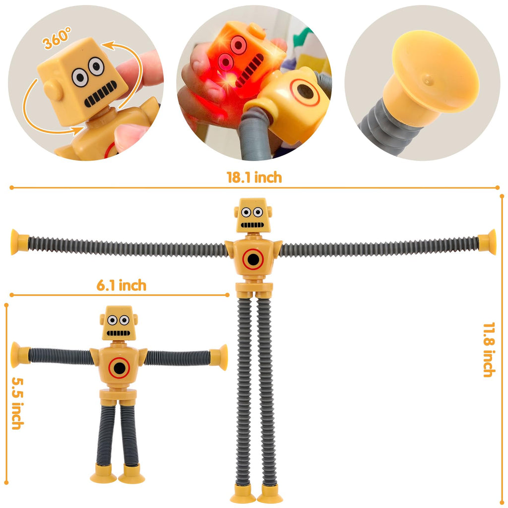 AGRASIV Robot Sensory Fidget Toys: LED Light Up Pop Tubes with Suction Cups for Kids