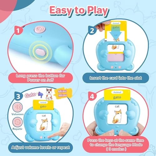 AHJ Talking Flash Cards for Toddlers: 510 Bilingual Words, Spanish & English, Speech Therapy Montessori Learning Toy