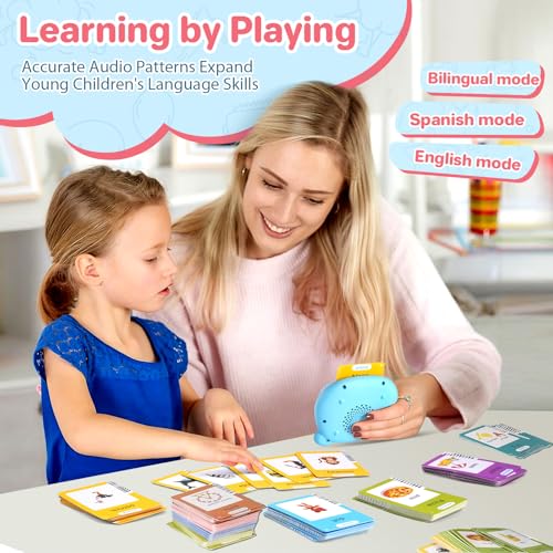 AHJ Talking Flash Cards for Toddlers: 510 Bilingual Words, Spanish & English, Speech Therapy Montessori Learning Toy