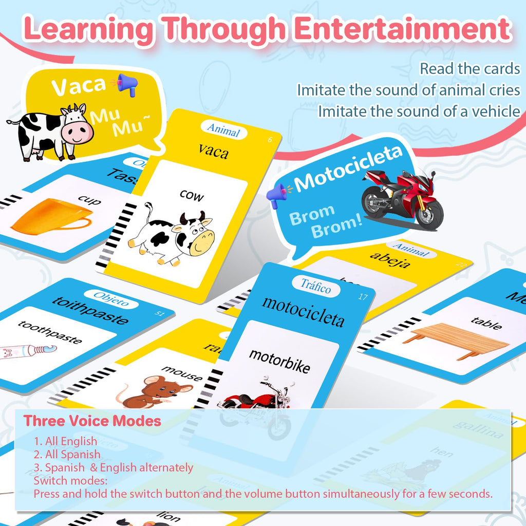 AHJ Talking Flash Cards for Toddlers: 510 Bilingual Words, Spanish & English, Speech Therapy Montessori Learning Toy