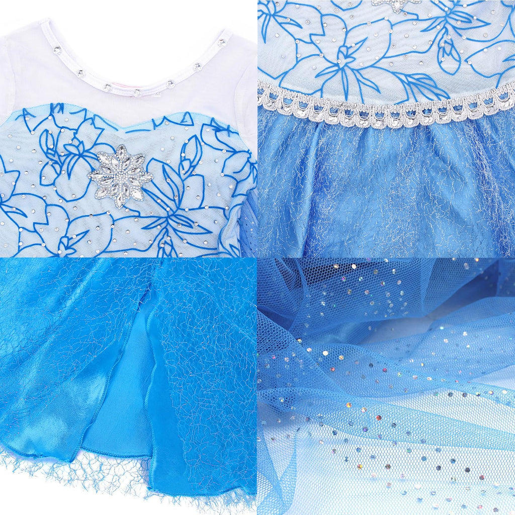 AHLPO Girls Princess Dress Set with Cape, Crown, Wand & Accessories – Blue Costume for Halloween, Birthday & Dress-Up