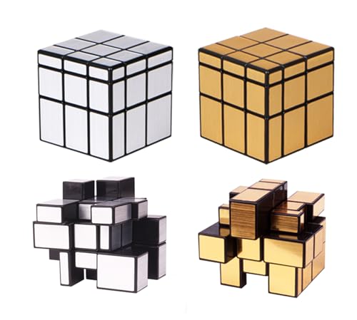 AHYUAN 2-Pack Speed Cube Set: Mirror Golden Wheel & Silver 3x3x3 Magic Cubes for Brain Teaser Fun