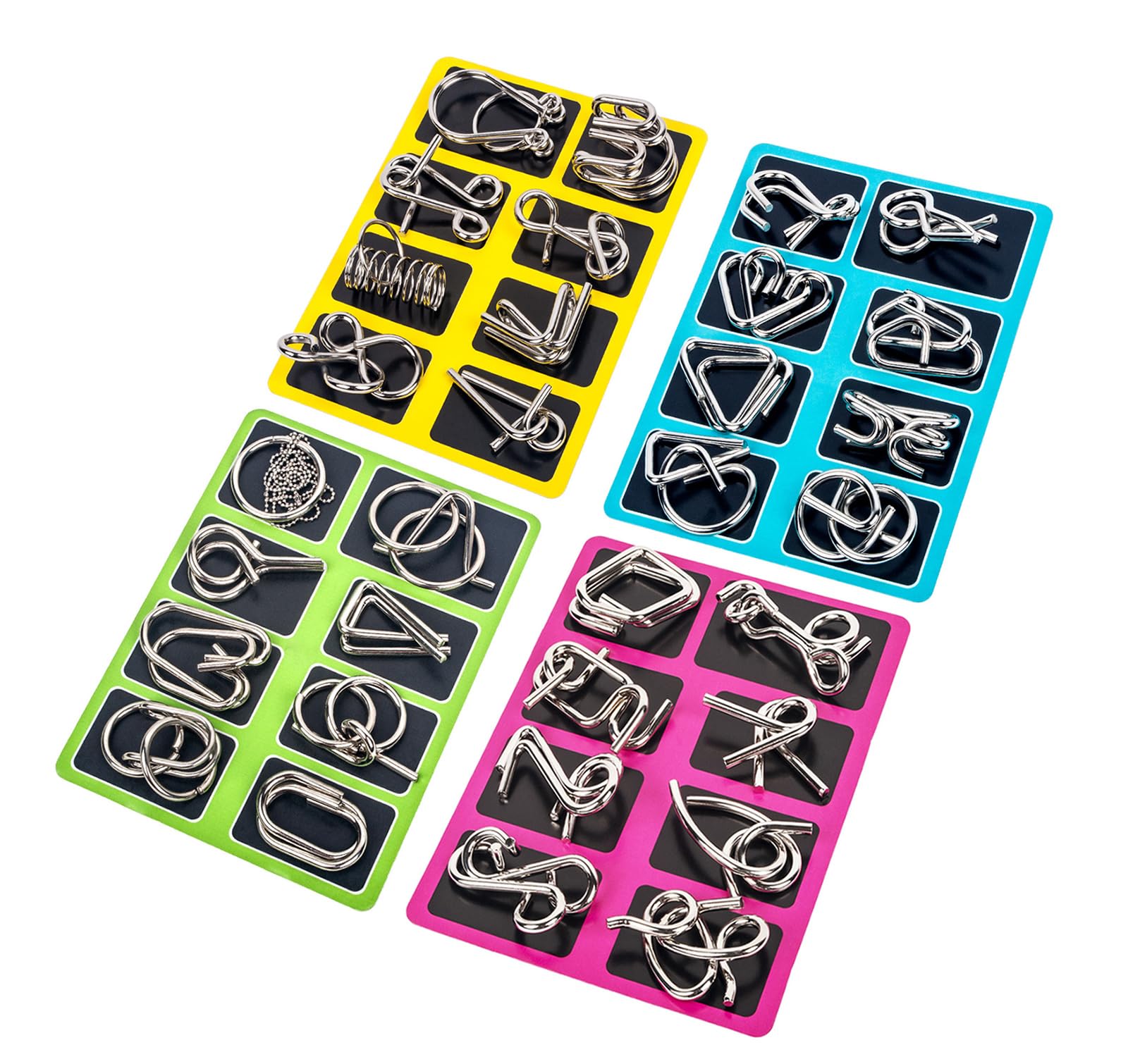 Ahyuan 32-Piece Metal Wire Puzzle Set with Pouch – Brain Teaser Fidget Toys for Kids and Adults (Silver)