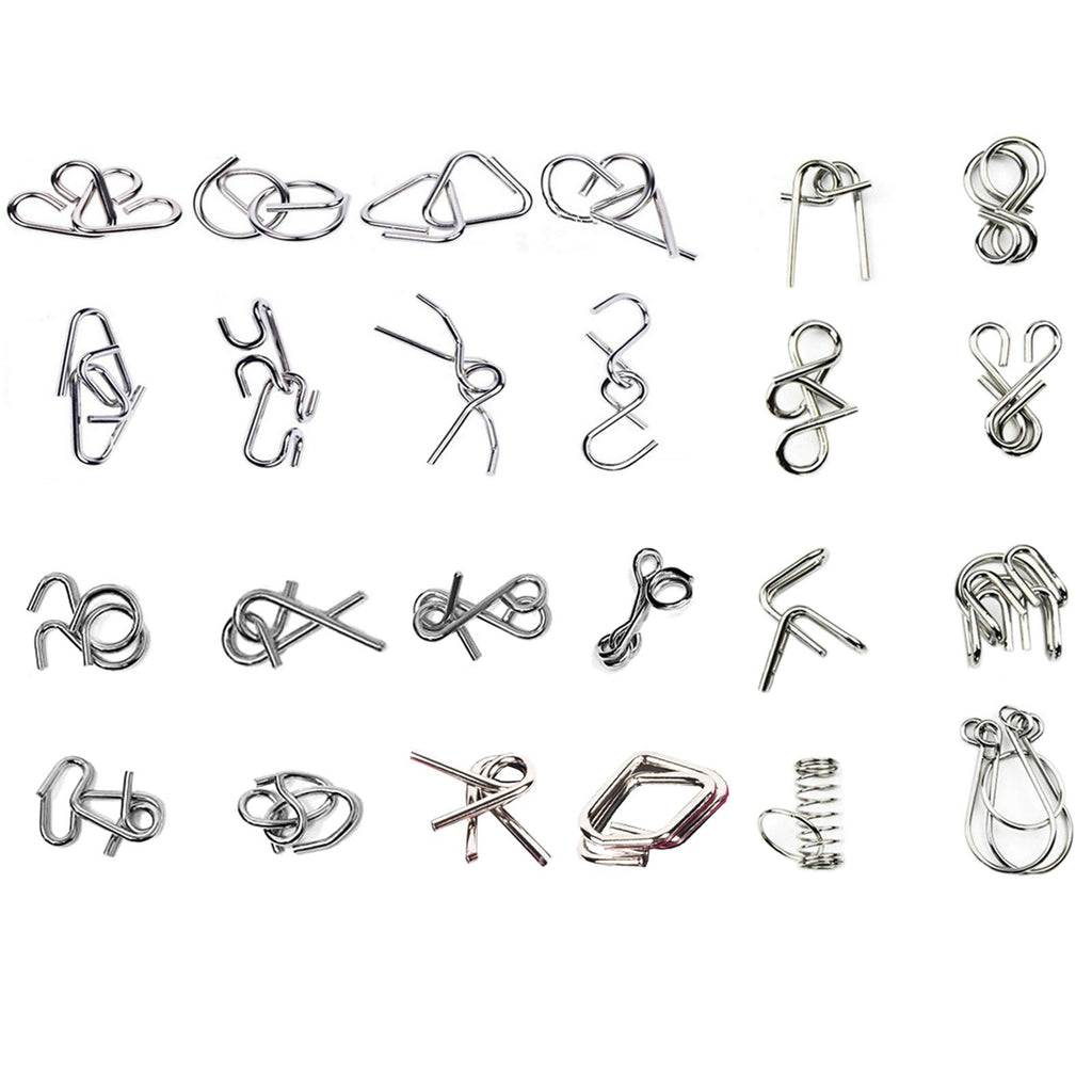Ahyuan 32-Piece Metal Wire Puzzle Set with Pouch – Brain Teaser Fidget Toys for Kids and Adults (Silver)