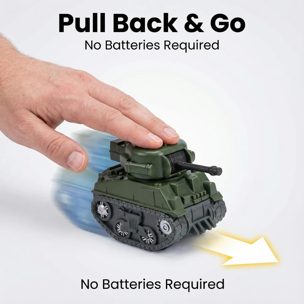 Ai-Fun 4-Pack Pull Back Mini Tank Toy Cars - Die-Cast Military Army Vehicles, 1:64 Scale, BPA-Free