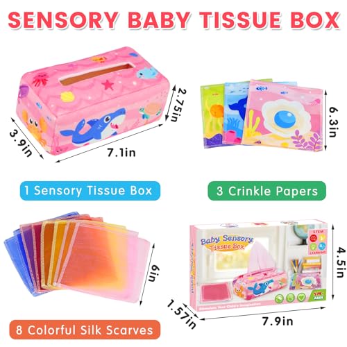 Aiduy Baby Tissue Box Toy - Pink Montessori Sensory Toy for 6-12 Months