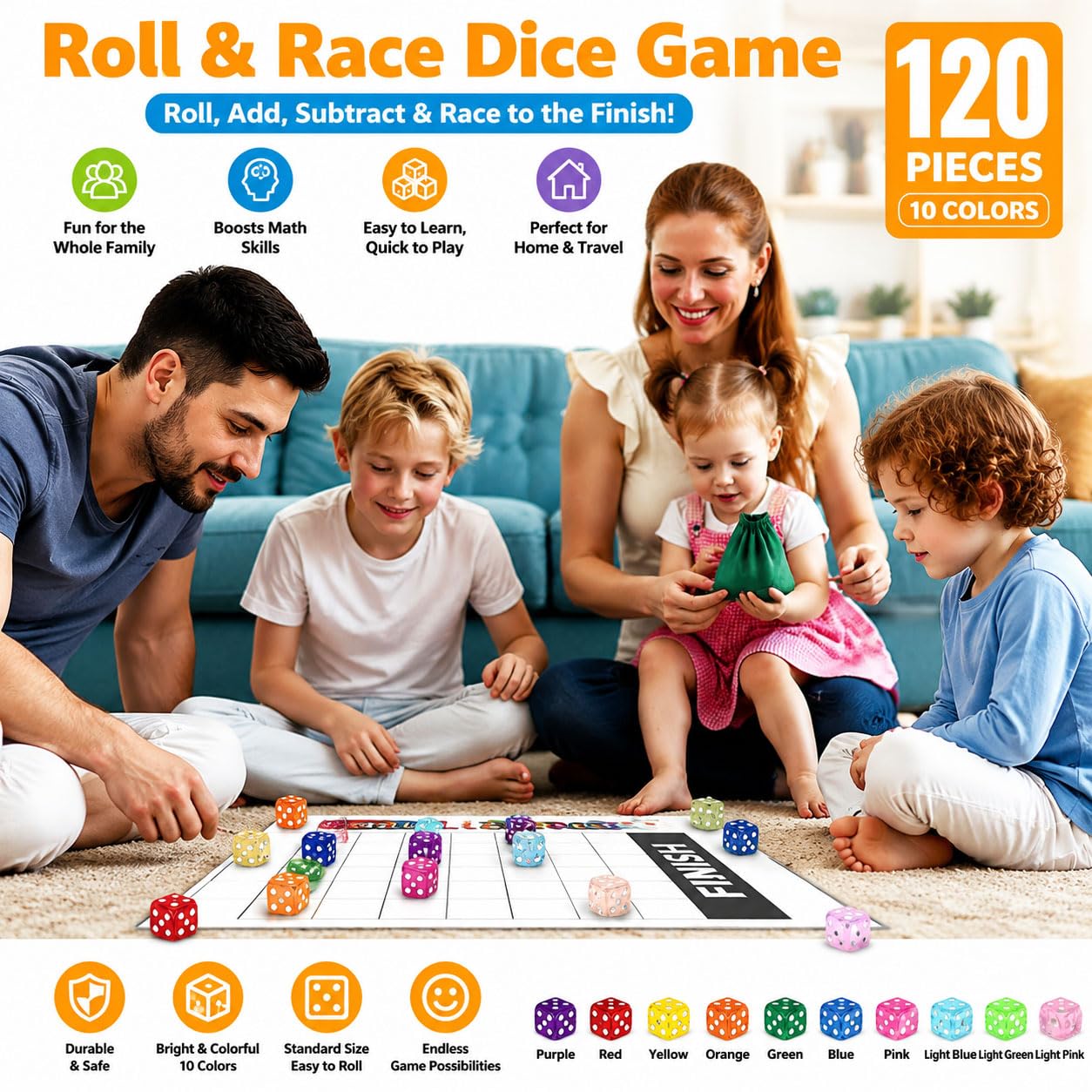 AiFanS 120-Piece 16mm Translucent Dice Set – 10 Colors, Rounded Corners with Portable Box