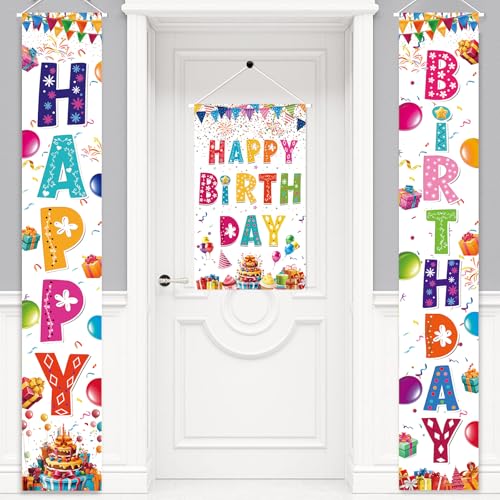 AiFaoobs Rainbow Birthday Banner Set - 3 Pieces, Large 72" Photography Backdrop, Door Sign, Wall Decor - Durable Polyester, Machine Washable, Indoor/Outdoor