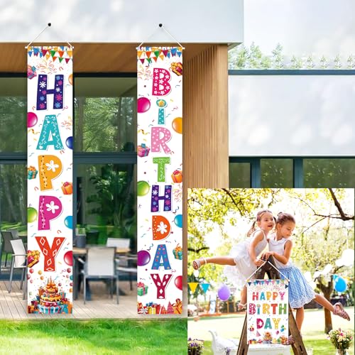 AiFaoobs Rainbow Birthday Banner Set - 3 Pieces, Large 72" Photography Backdrop, Door Sign, Wall Decor - Durable Polyester, Machine Washable, Indoor/Outdoor