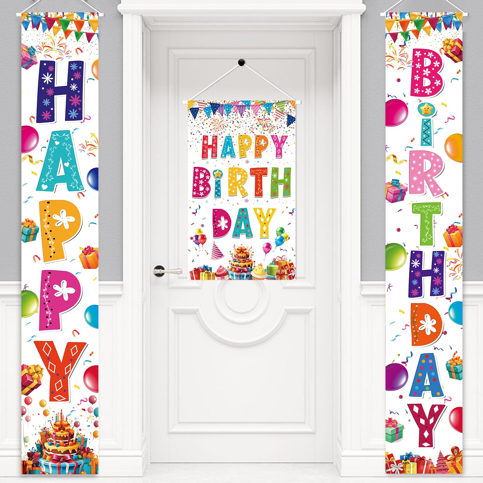 AiFaoobs Rainbow Birthday Banner Set - 3 Pieces, Large 72" Photography Backdrop, Door Sign, Wall Decor - Durable Polyester, Machine Washable, Indoor/Outdoor