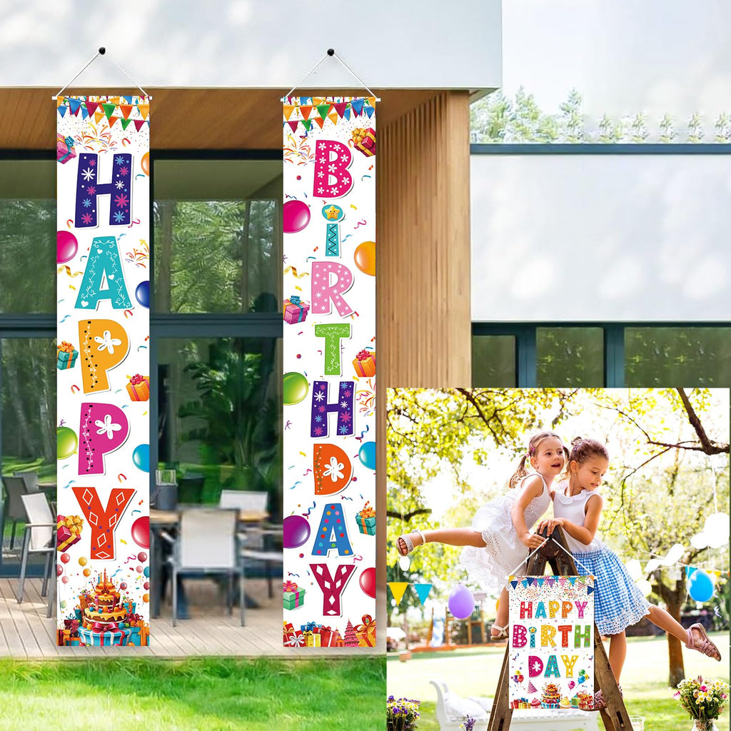 AiFaoobs Rainbow Birthday Banner Set - 3 Pieces, Large 72" Photography Backdrop, Door Sign, Wall Decor - Durable Polyester, Machine Washable, Indoor/Outdoor