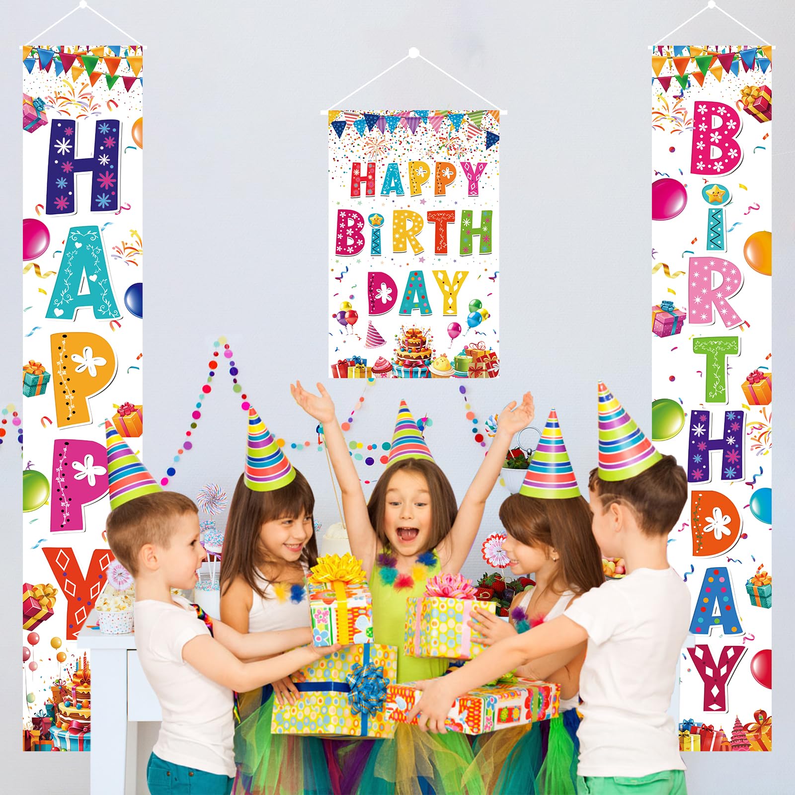 AiFaoobs Rainbow Birthday Banner Set - 3 Pieces, Large 72" Photography Backdrop, Door Sign, Wall Decor - Durable Polyester, Machine Washable, Indoor/Outdoor