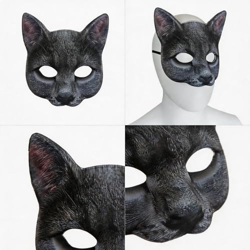 Aiffort Realistic Cat Mask for Halloween and Costume Parties - Comfortable Half-Face Design