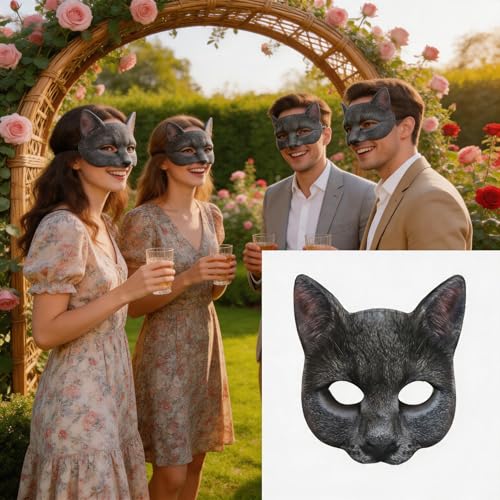 Aiffort Realistic Cat Mask for Halloween and Costume Parties - Comfortable Half-Face Design