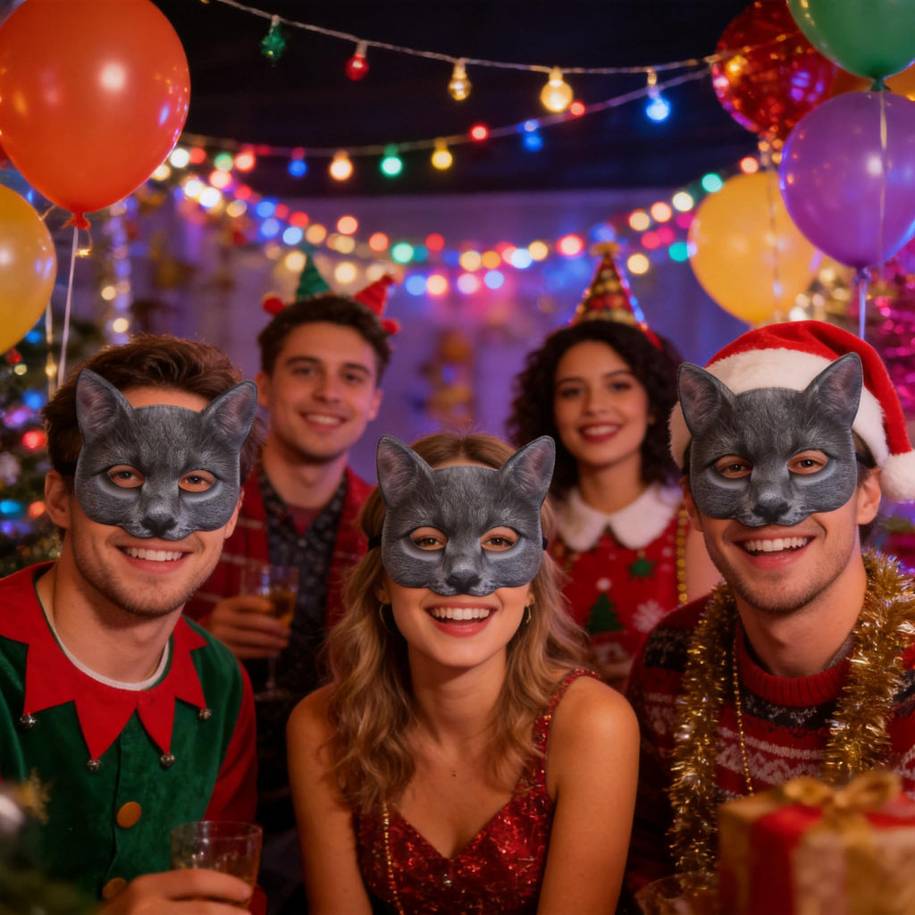Aiffort Realistic Cat Mask for Halloween and Costume Parties - Comfortable Half-Face Design