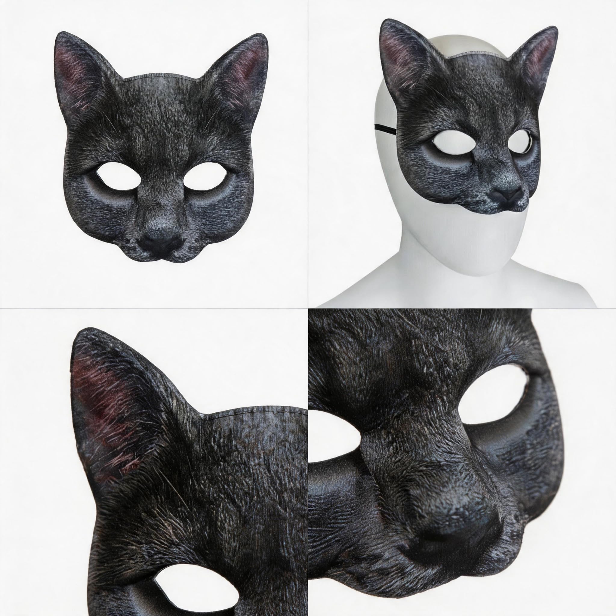 Aiffort Realistic Cat Mask for Halloween and Costume Parties - Comfortable Half-Face Design