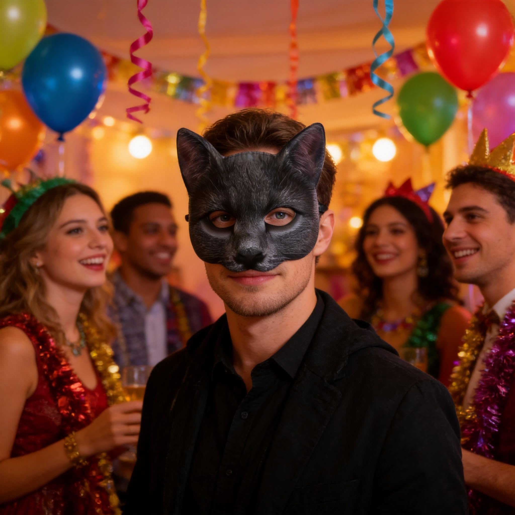 Aiffort Realistic Cat Mask for Halloween and Costume Parties - Comfortable Half-Face Design