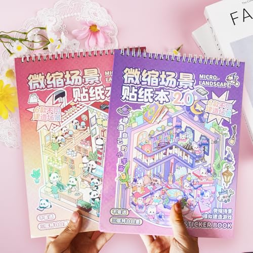 Aifong 2-Pack 3D Sticker Books for Adults – 12 Scenes, Pink & Purple, 10.6 x 7.9 Inches