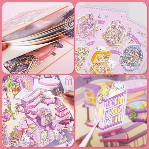 Aifong 2-Pack 3D Sticker Books for Adults – 12 Scenes, Pink & Purple, 10.6 x 7.9 Inches