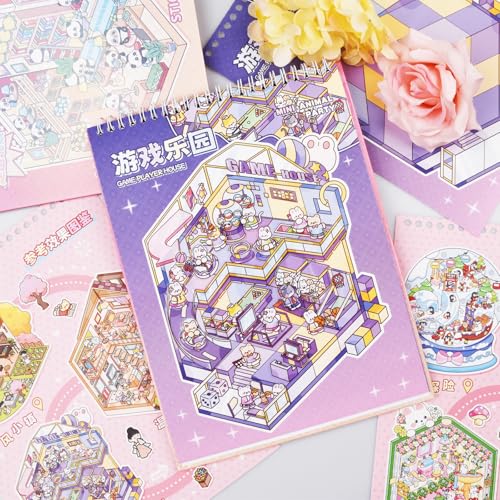 Aifong 2-Pack 3D Sticker Books for Adults – 12 Scenes, Pink & Purple, 10.6 x 7.9 Inches