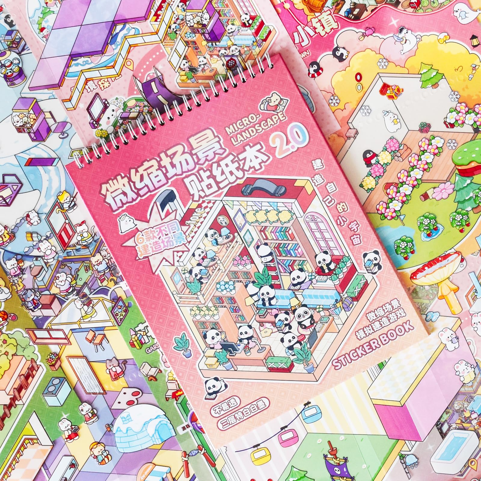 Aifong 2-Pack 3D Sticker Books for Adults – 12 Scenes, Pink & Purple, 10.6 x 7.9 Inches