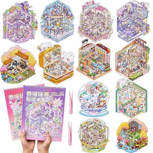 Aifong 2-Pack 3D Sticker Books for Adults – 12 Scenes, Pink & Purple, 10.6 x 7.9 Inches