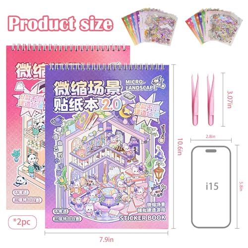 Aifong 2-Pack 3D Sticker Books for Adults – 12 Scenes, Pink & Purple, 10.6 x 7.9 Inches