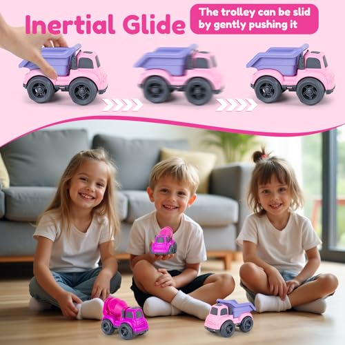 Aigitoy Dump Truck and Cement Mixer Toys for Toddlers – Pink, Eco-Friendly, BPA-Free, Dishwasher Safe, 2-Piece Set