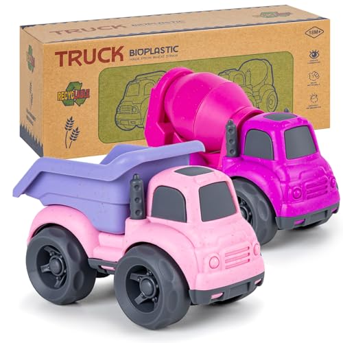 Aigitoy Dump Truck and Cement Mixer Toys for Toddlers – Pink, Eco-Friendly, BPA-Free, Dishwasher Safe, 2-Piece Set