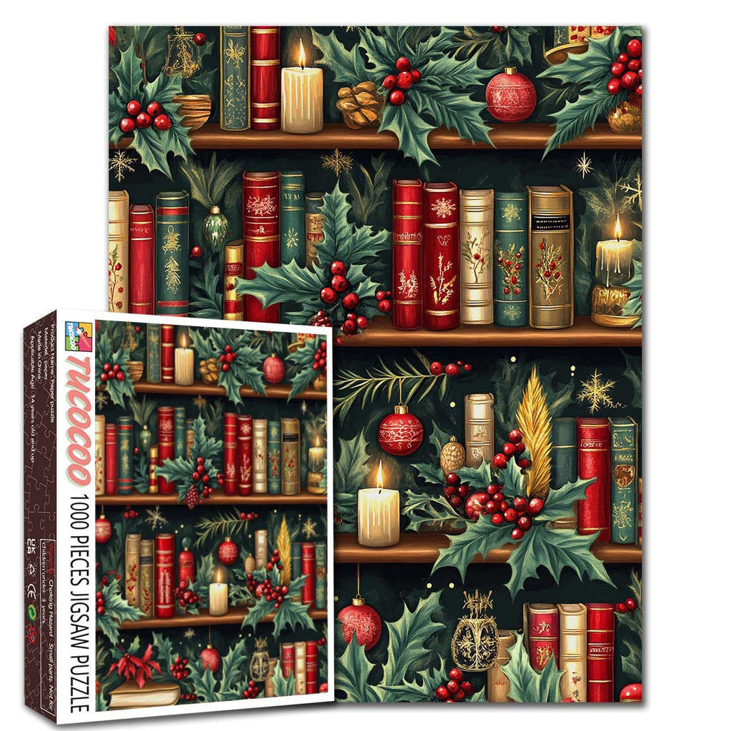 Aihonmin 1000-Piece Christmas Bookshelf Puzzle – Flowers Art, 20x27 Inches