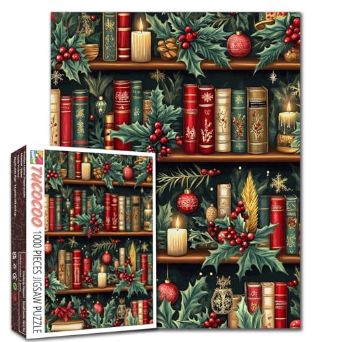 Aihonmin 1000-Piece Christmas Bookshelf Puzzle – Flowers Art, 20x27 Inches