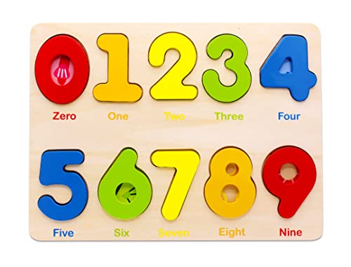 AILE Wooden Number Puzzle for Toddlers 2-4 – Preschool Learning Toy with Counting Blocks