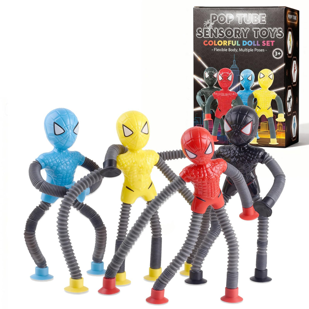 Aimery 4-Pack Superhero Suction Cup Fidget Toys – Sensory Travel Activities for Kids with Autism, ADHD – Easter Basket Stuffers, Airplane & Road Trip Gifts