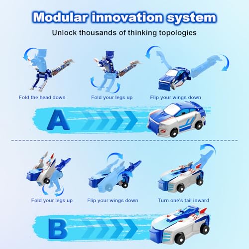 Aimery Collision Transforming Dinosaur Car Toy – 2 Magnetic Cars Convert into a Dragon Robot, Blue