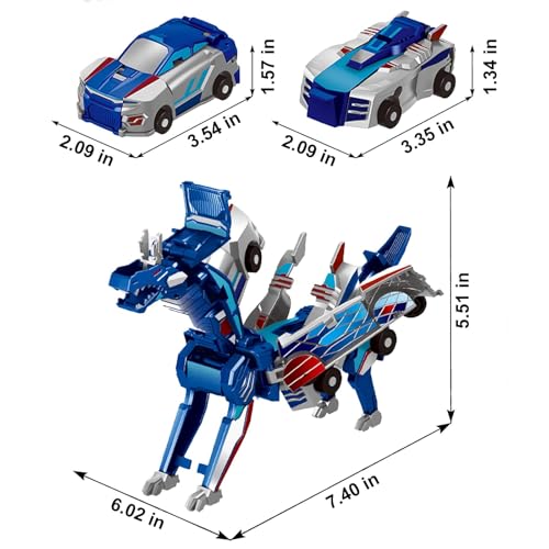 Aimery Collision Transforming Dinosaur Car Toy – 2 Magnetic Cars Convert into a Dragon Robot, Blue