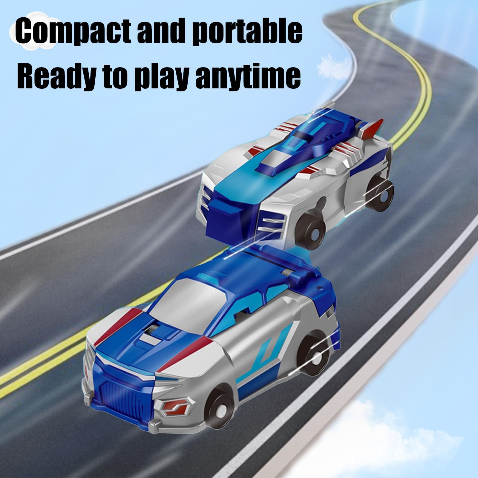 Aimery Collision Transforming Dinosaur Car Toy – 2 Magnetic Cars Convert into a Dragon Robot, Blue