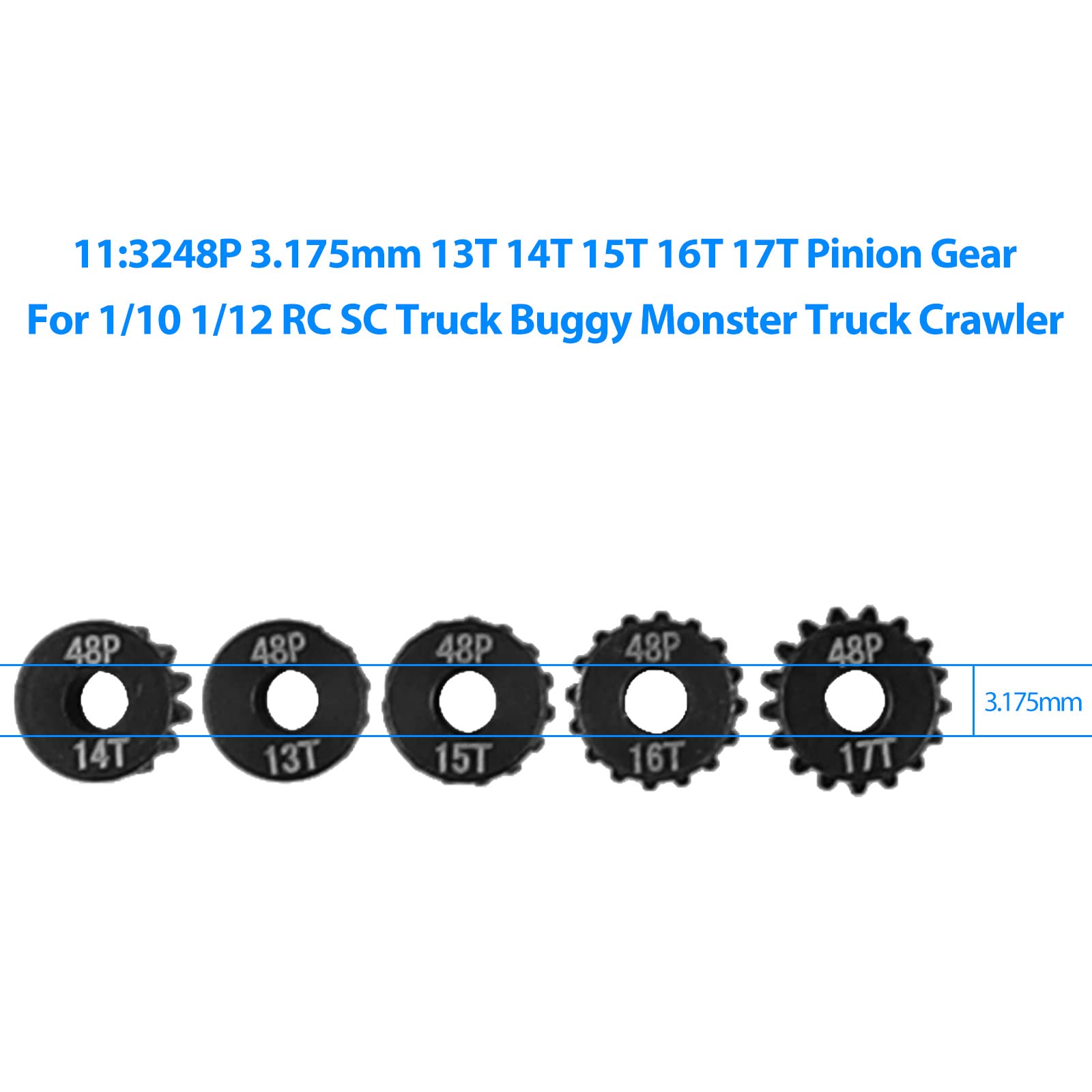 AIMROCK 5-Pack 48P RC Motor Pinion Gears (13T-17T) for 1/10 Scale Cars, Boats & Planes – Hardened Steel