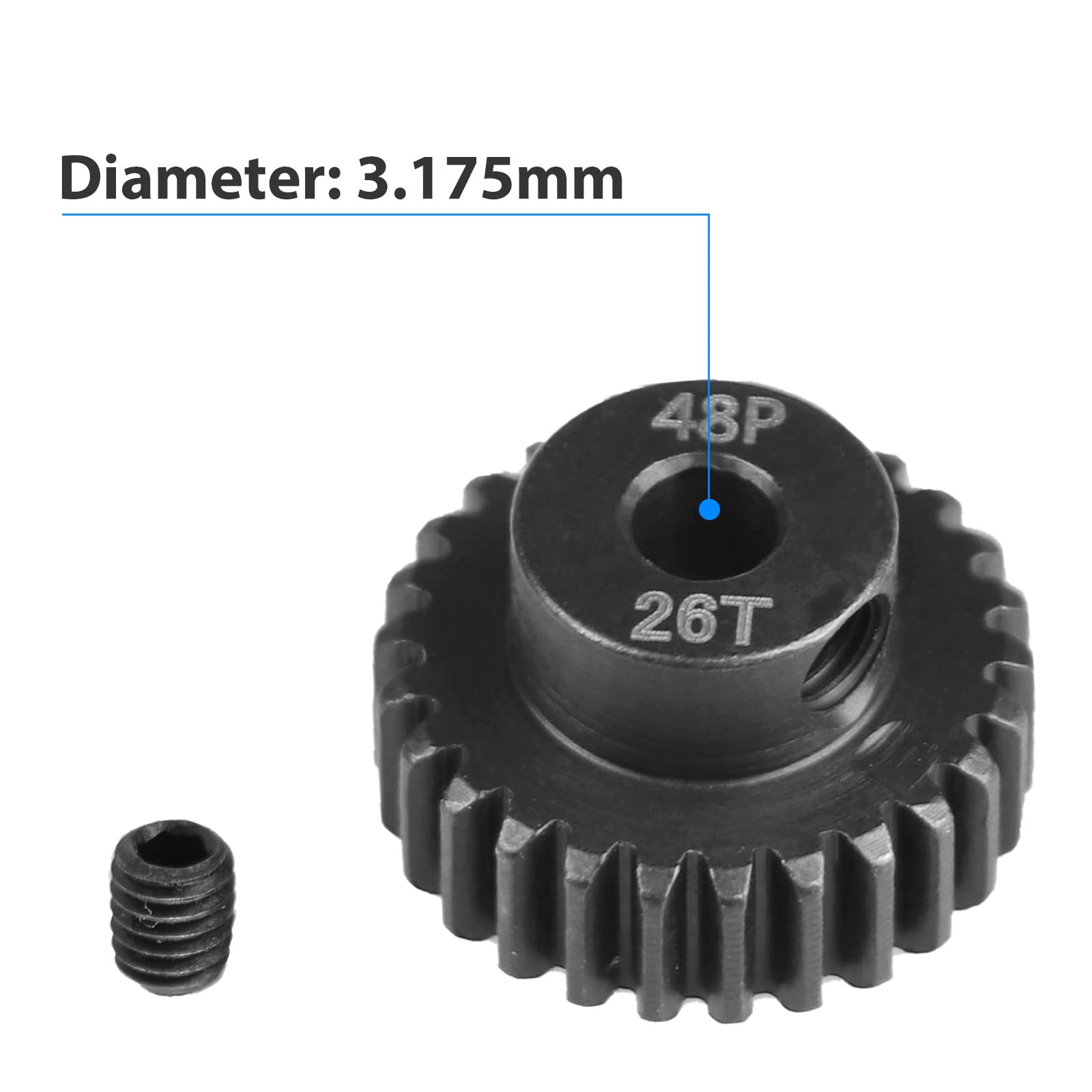 AIMROCK 5-Pack 48P RC Motor Pinion Gears Set – 22T to 26T, Hardened Steel, 3.175mm Bore