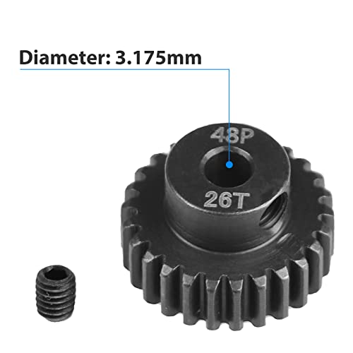 AIMROCK 5-Pack 48P RC Motor Pinion Gears Set – 22T to 26T, Hardened Steel, 3.175mm Bore