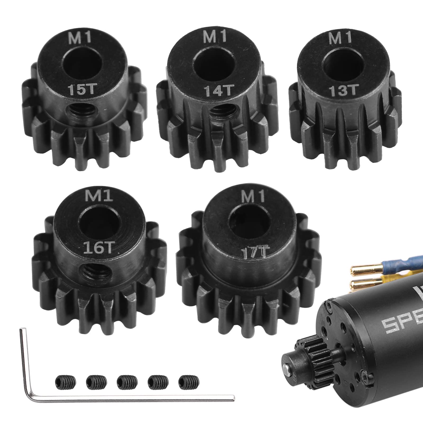 AIMROCK 5-Pack Mod 1 Pinion Gears (13T-17T) for 1/8 RC Cars with 5mm Motor Shaft