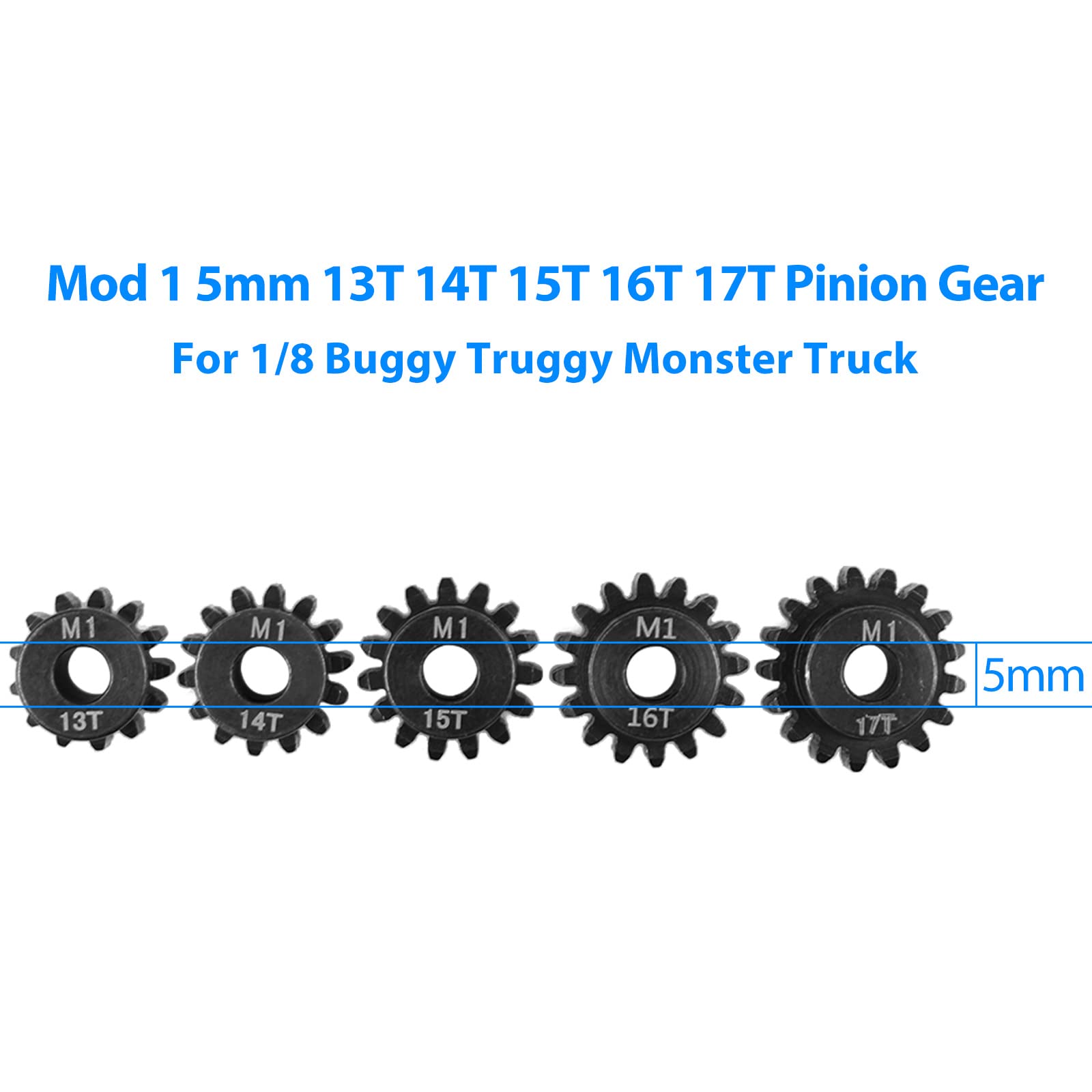 AIMROCK 5-Pack Mod 1 Pinion Gears (13T-17T) for 1/8 RC Cars with 5mm Motor Shaft