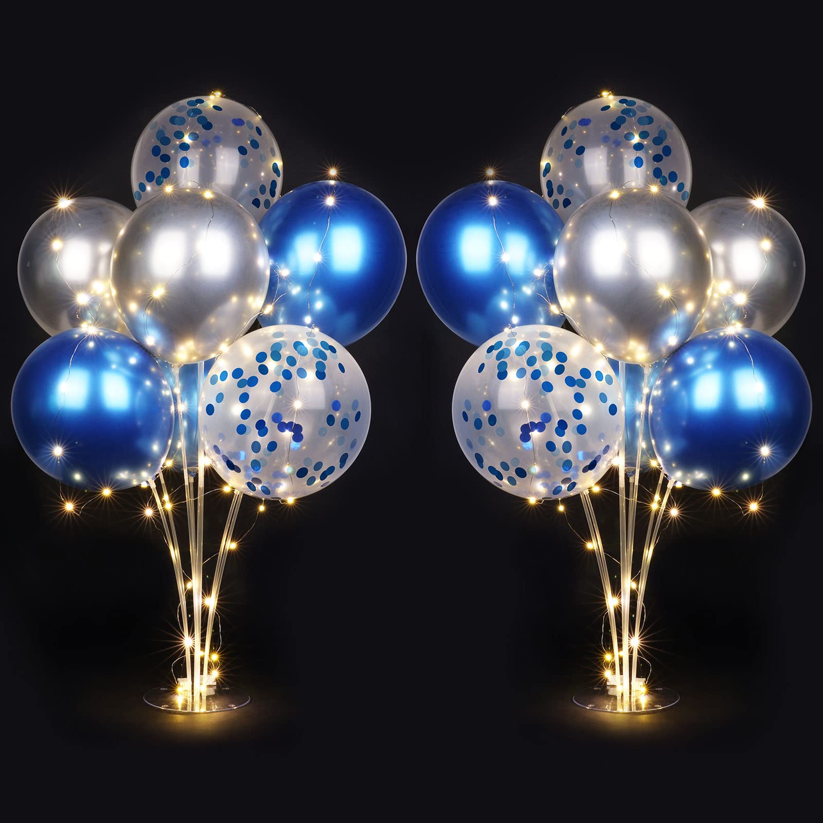 Ainiv 2-Pack Table Balloon Stand Kit with LED Lights - 16 Confetti Balloons for Party Centerpieces