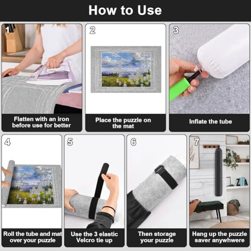 Ainiv Jigsaw Puzzle Mat 2000 Pieces - 47x31.5in Felt Roll Up Board with Sorting Trays & Storage Bag, Gray