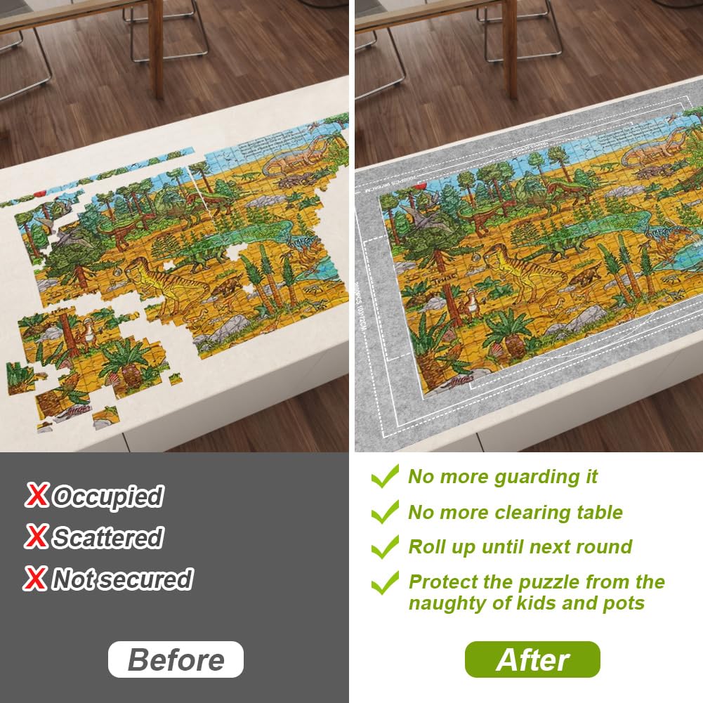 Ainiv Jigsaw Puzzle Mat 2000 Pieces - 47x31.5in Felt Roll Up Board with Sorting Trays & Storage Bag, Gray