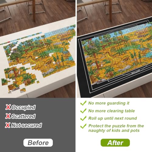 Ainiv Puzzle Mat Roll Up 2000 Pieces - 47x31.5 Felt Board with Sorting Trays and Storage Bag, Black