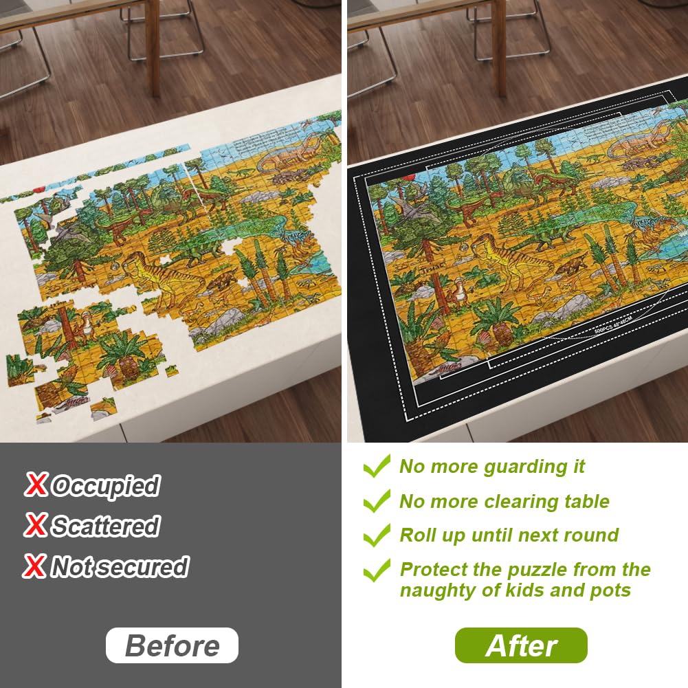 Ainiv Puzzle Mat Roll Up 2000 Pieces - 47x31.5 Felt Board with Sorting Trays and Storage Bag, Black