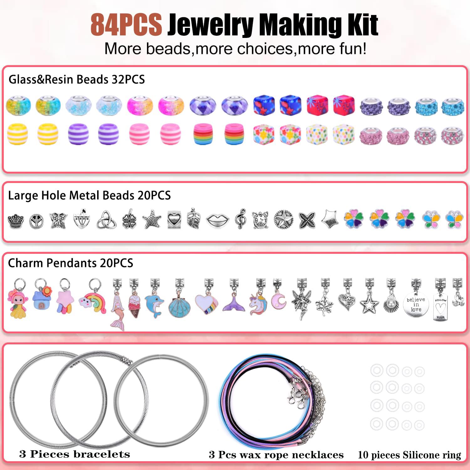 AIPRIDY 84-Piece Charm Bracelet Making Kit - Unicorn & Mermaid DIY Jewelry Set for Girls Ages 4+